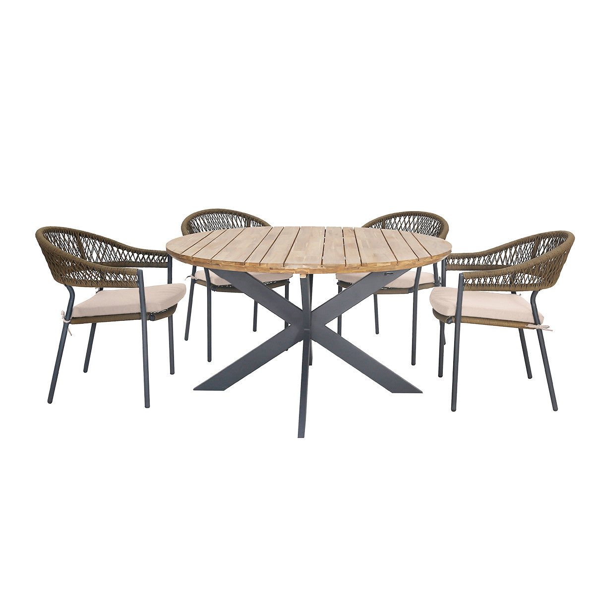 New Bali 4 Seat Round Dining Set - Sandstone