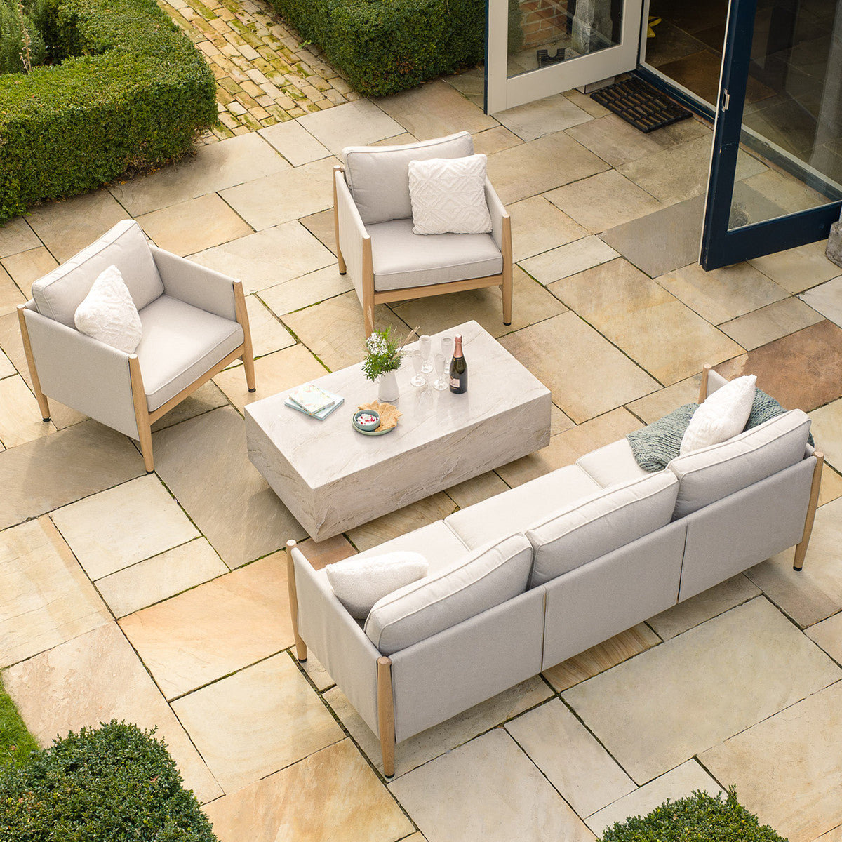 Burford 3 Seat Sofa Set with Rectangular Sintered Stone Table - Almond