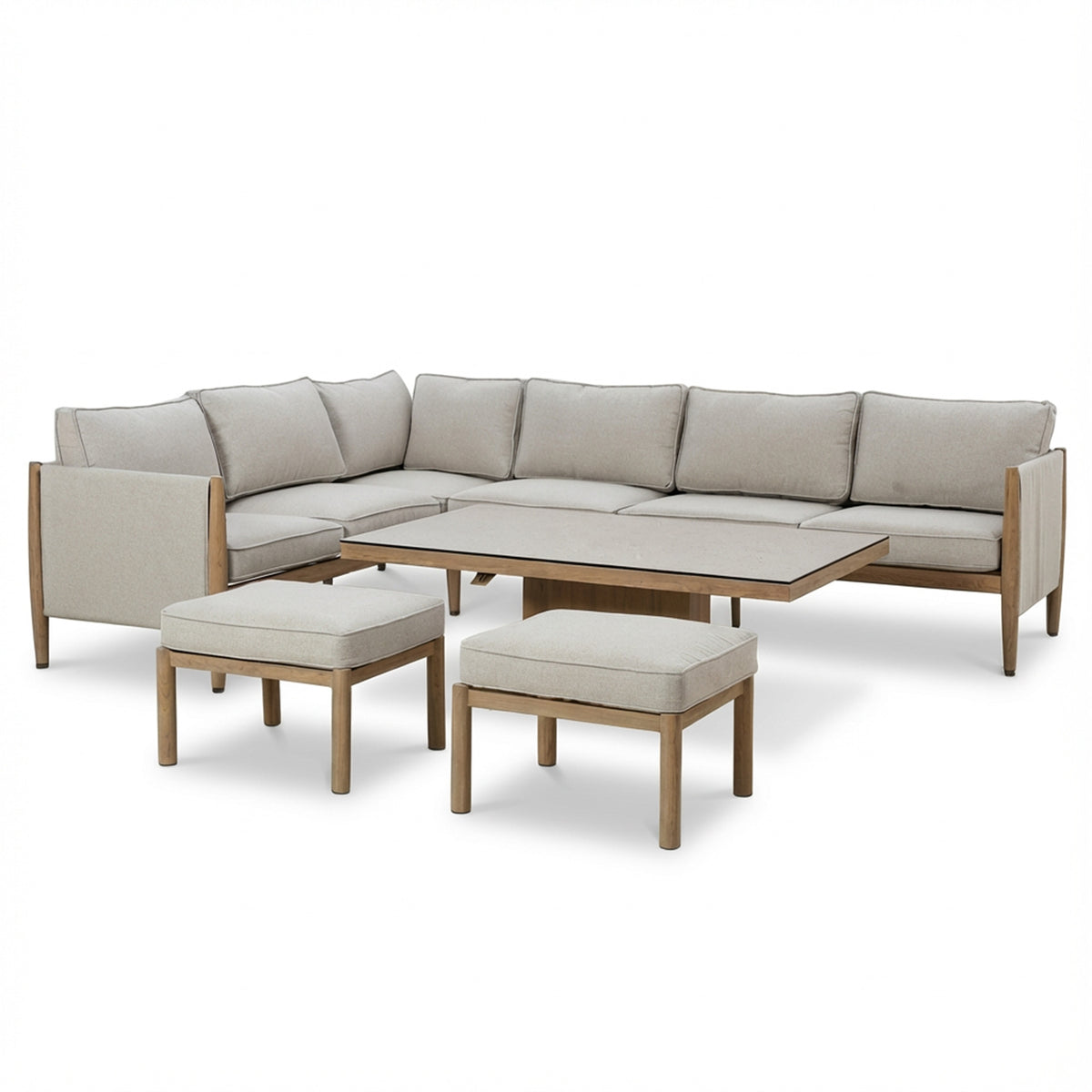 Burford Large Corner Sofa Set with Rising Table and SeasonSure Cushions - Almond