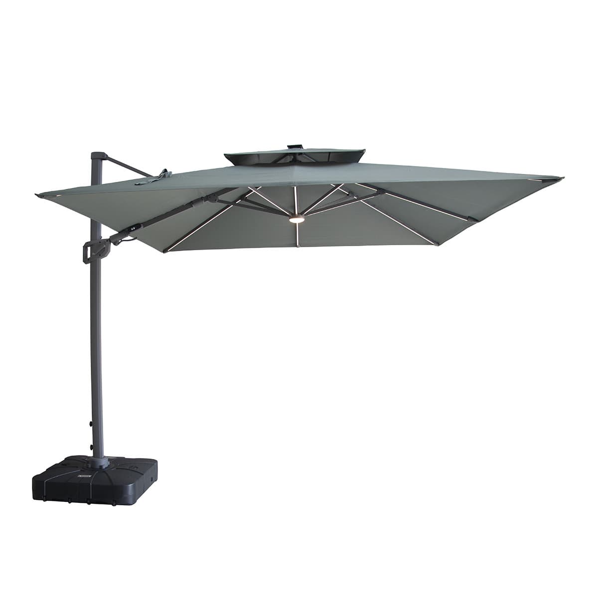 Apollo LED 3m x 3m Square Rotating Cantilever Parasol With Base - Oil Green