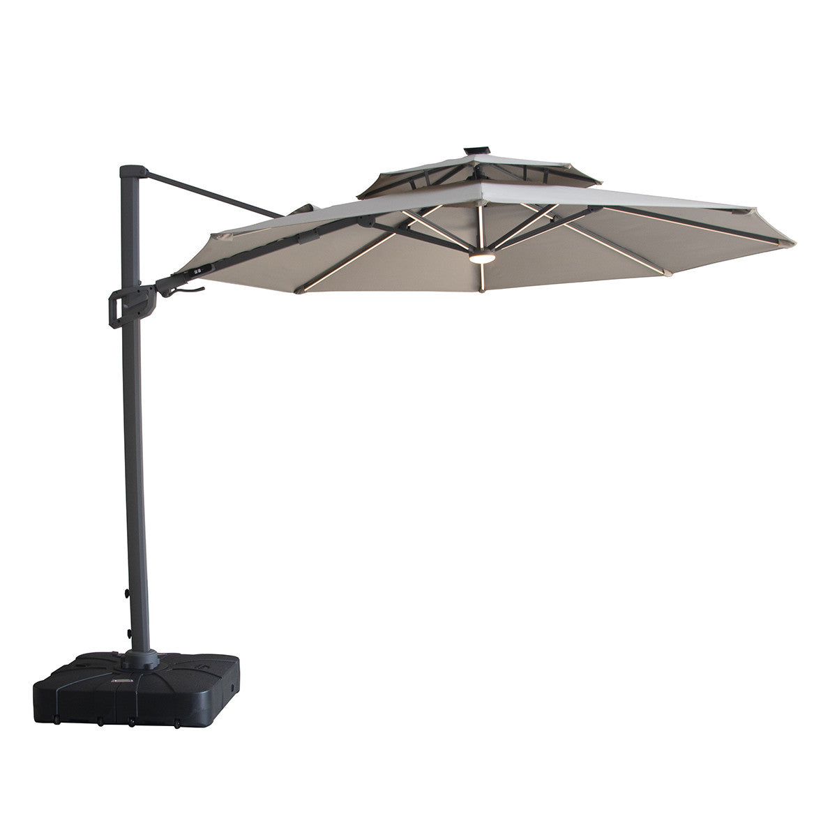 Apollo LED 3m Round Rotating Cantilever Parasol With Base - Clay Beige