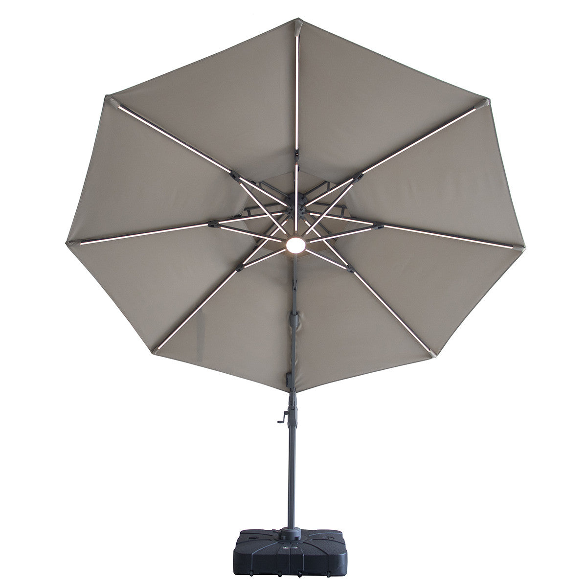 Apollo LED 3m Round Rotating Cantilever Parasol With Base - Clay Beige