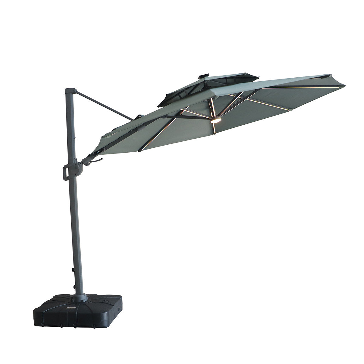 Apollo LED 3m Round Rotating Cantilever Parasol With Base - Oil Green