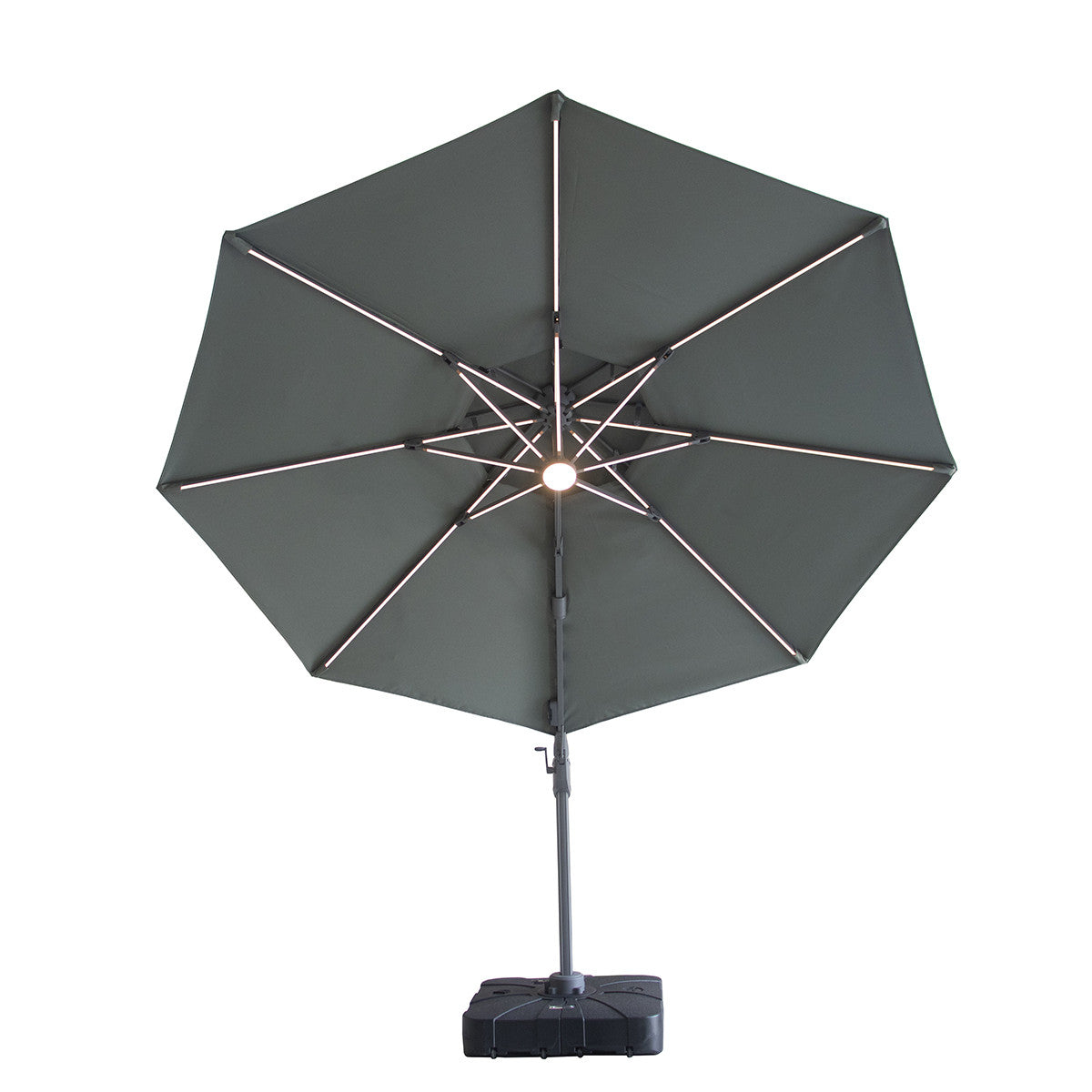 Apollo LED 3m Round Rotating Cantilever Parasol With Base - Oil Green