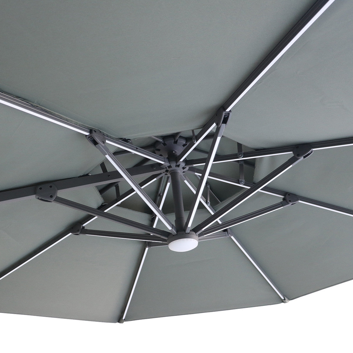 Apollo LED 3m Round Rotating Cantilever Parasol With Base - Oil Green