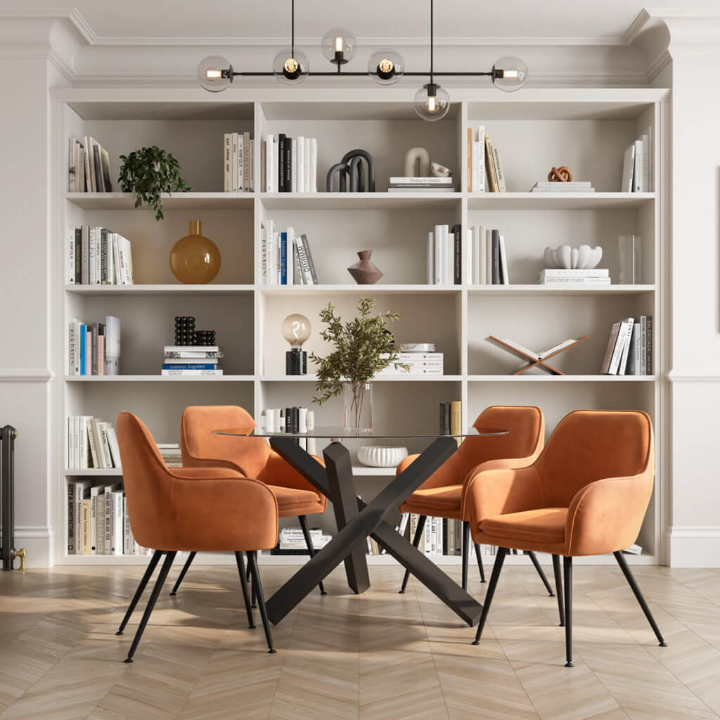 Capri Black Dining Table with 4 Tara Burnt Rust Chairs