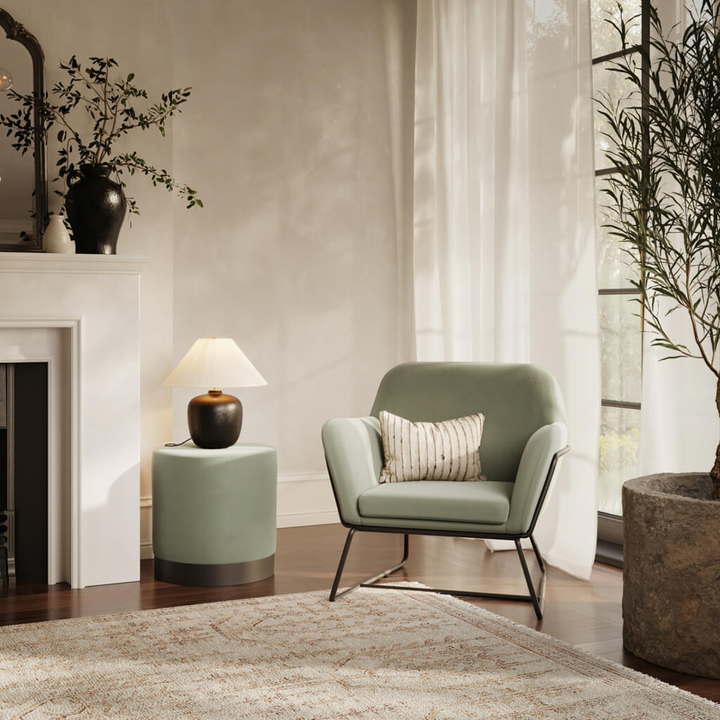 Charles Chair and Lara Small Pouffe in Ivory and Black