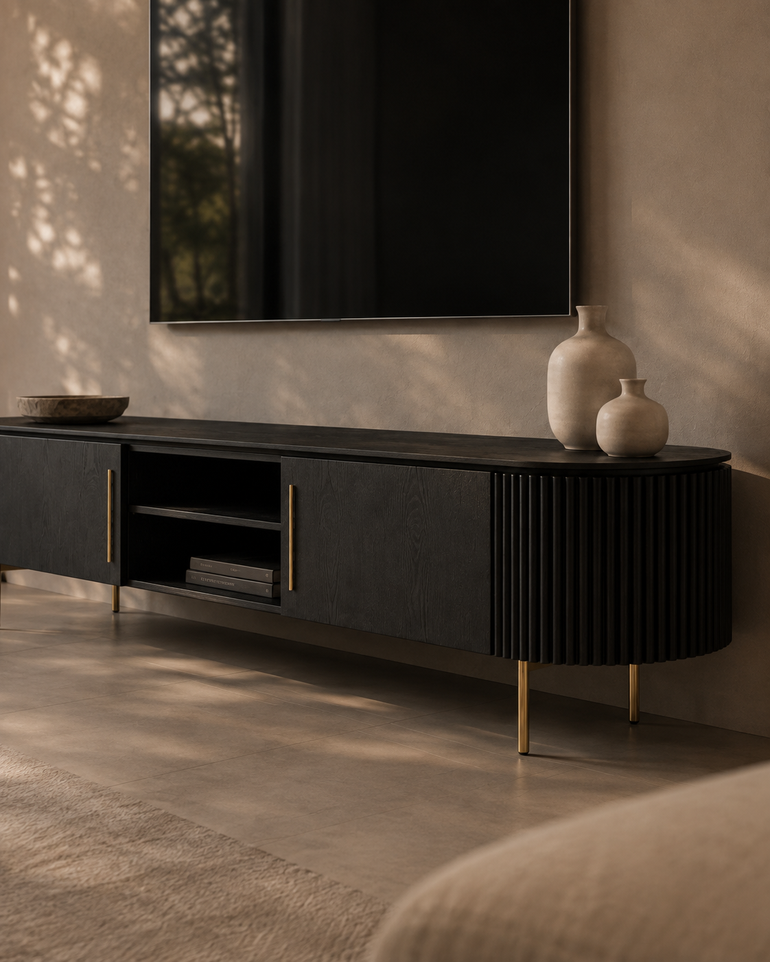 Lantine TV Unit - Black Oak & Brass