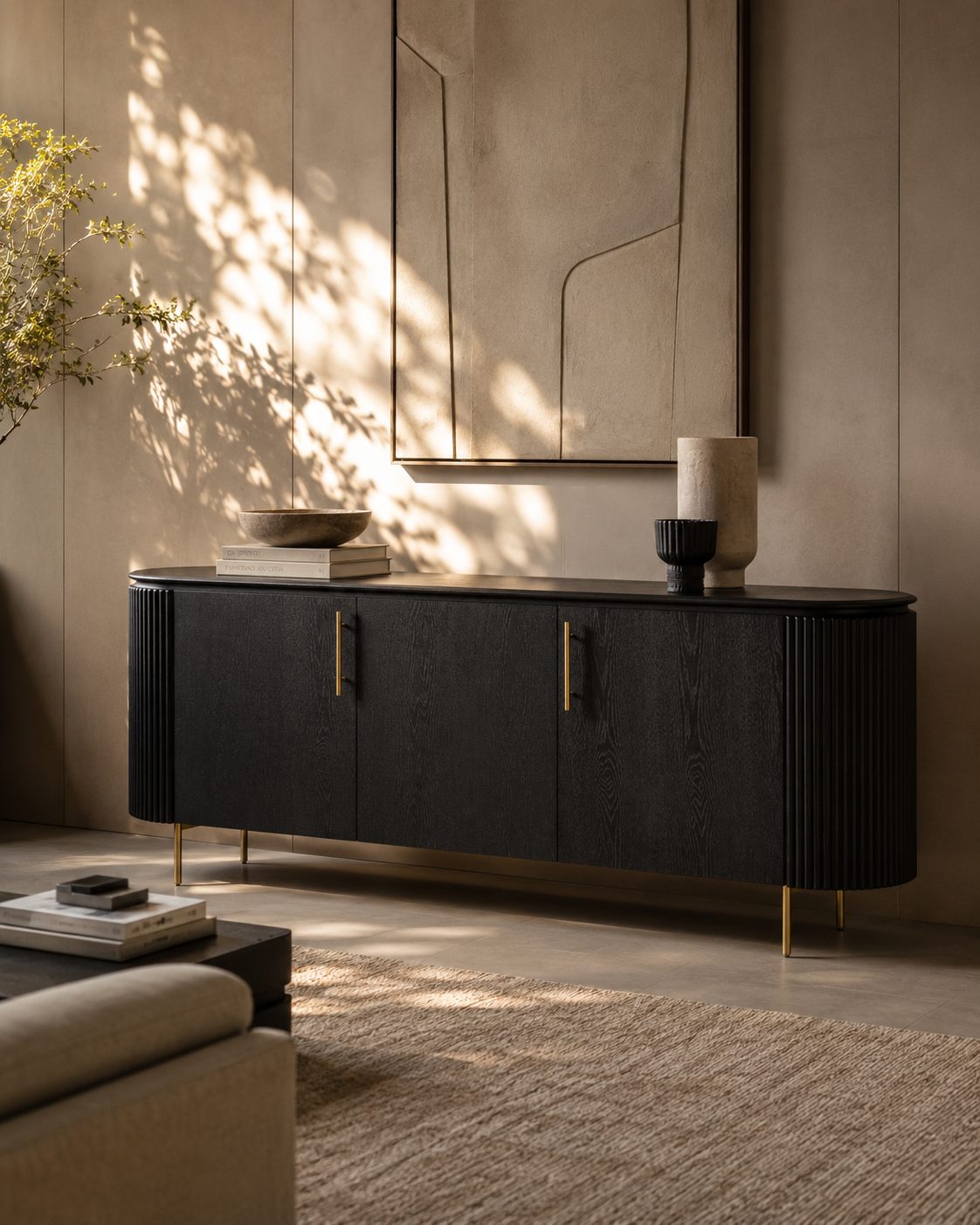 Lantine Buffet - Black Oak & Brass