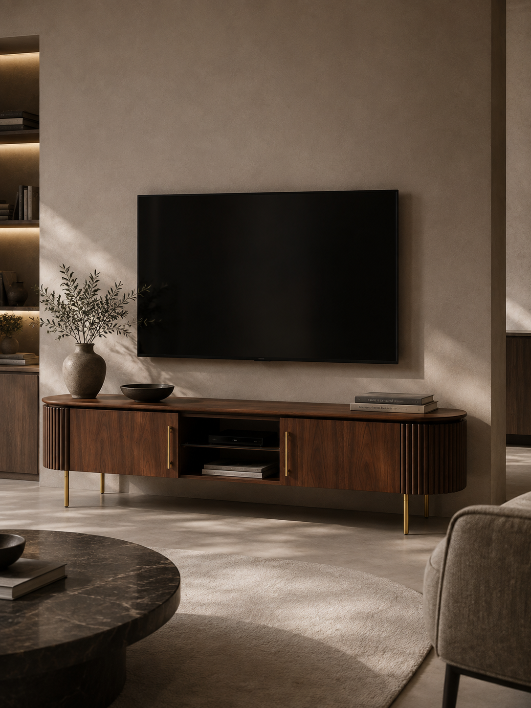 Lantine TV Unit - Walnut & Brass