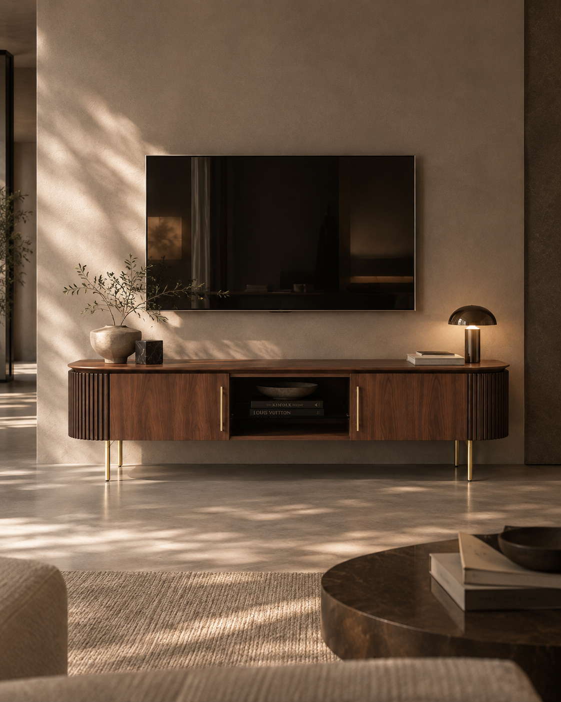 Lantine TV Unit - Walnut & Brass