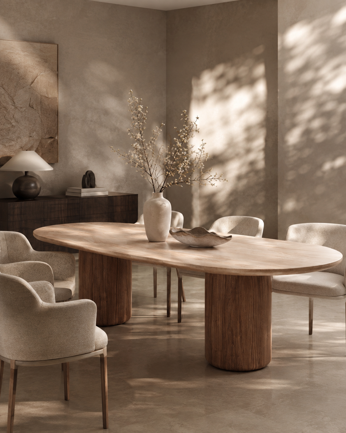 Basilca Dining Table 270 - Walnut Travertine