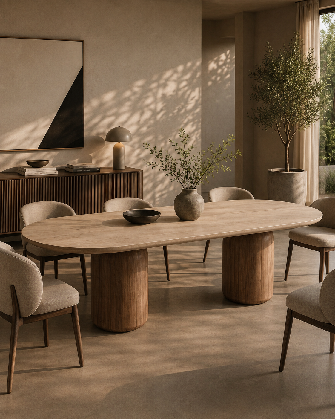 Basilca Dining Table 270 - Walnut Travertine