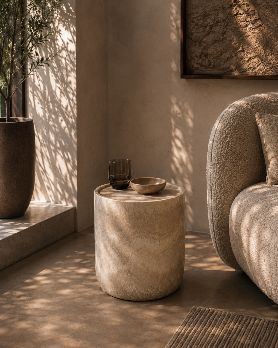 Ciladro Side Table - Faux Travertine
