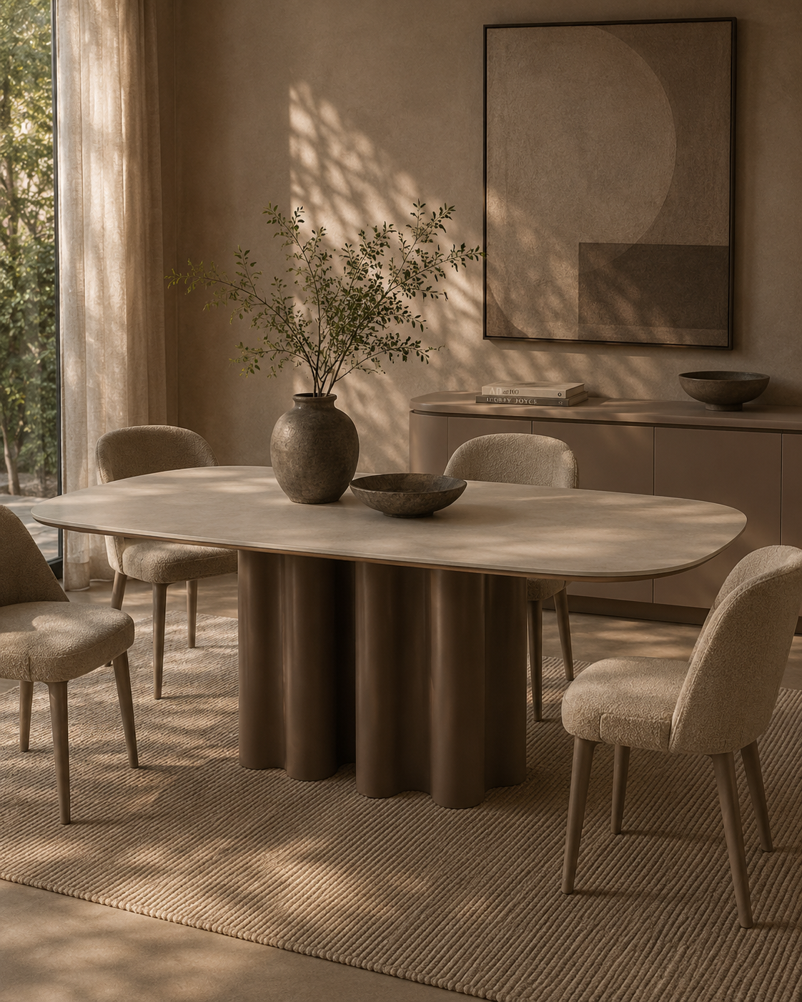 Moon Dining Table - 200 - Cocoa & Cream Ceramic