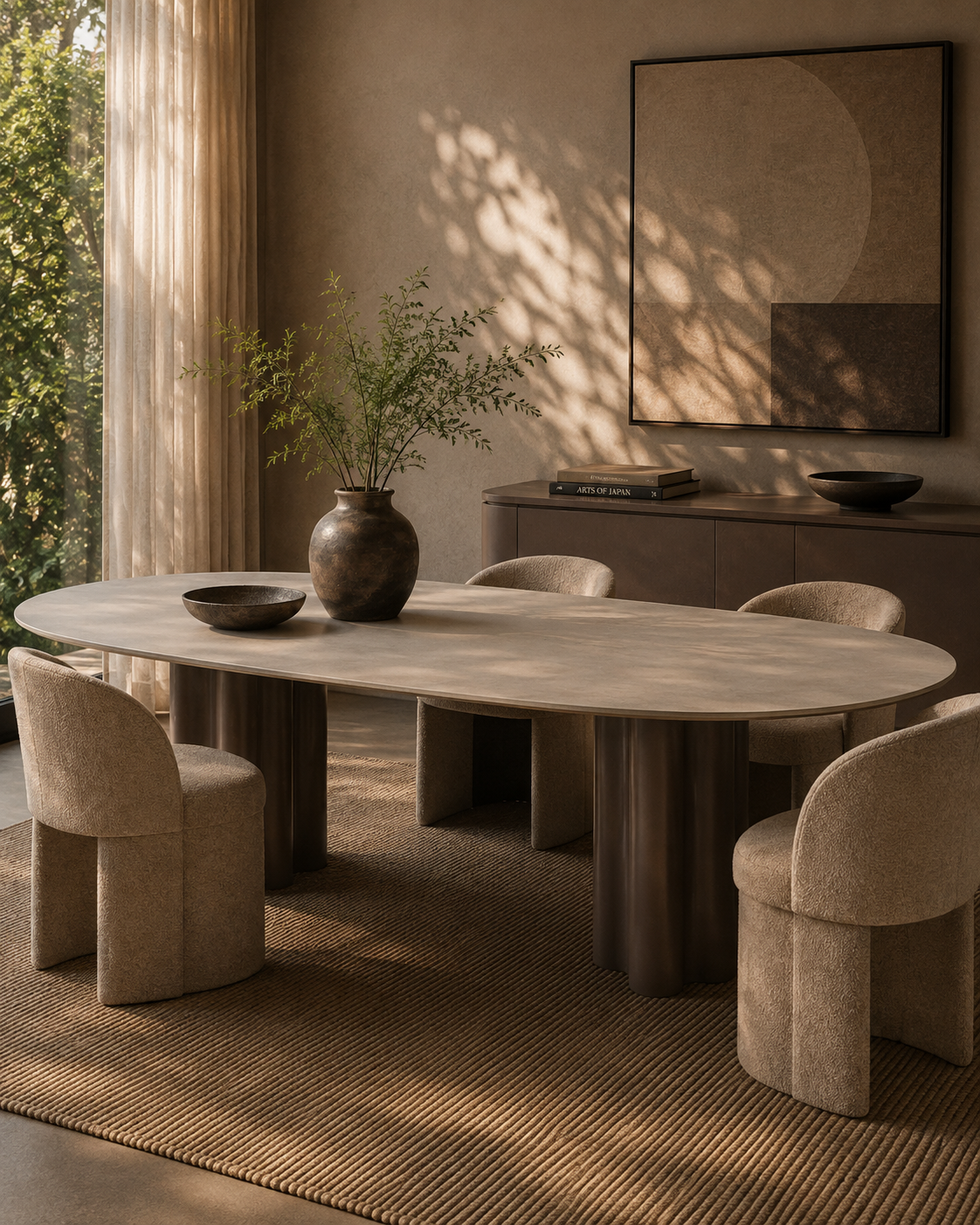 Moon Dining Table - 240 - Cocoa & Cream Ceramic