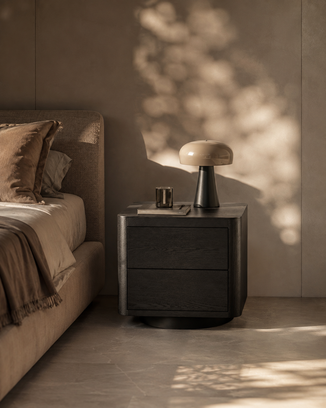 Coin Bedside Table - Smoke Oak
