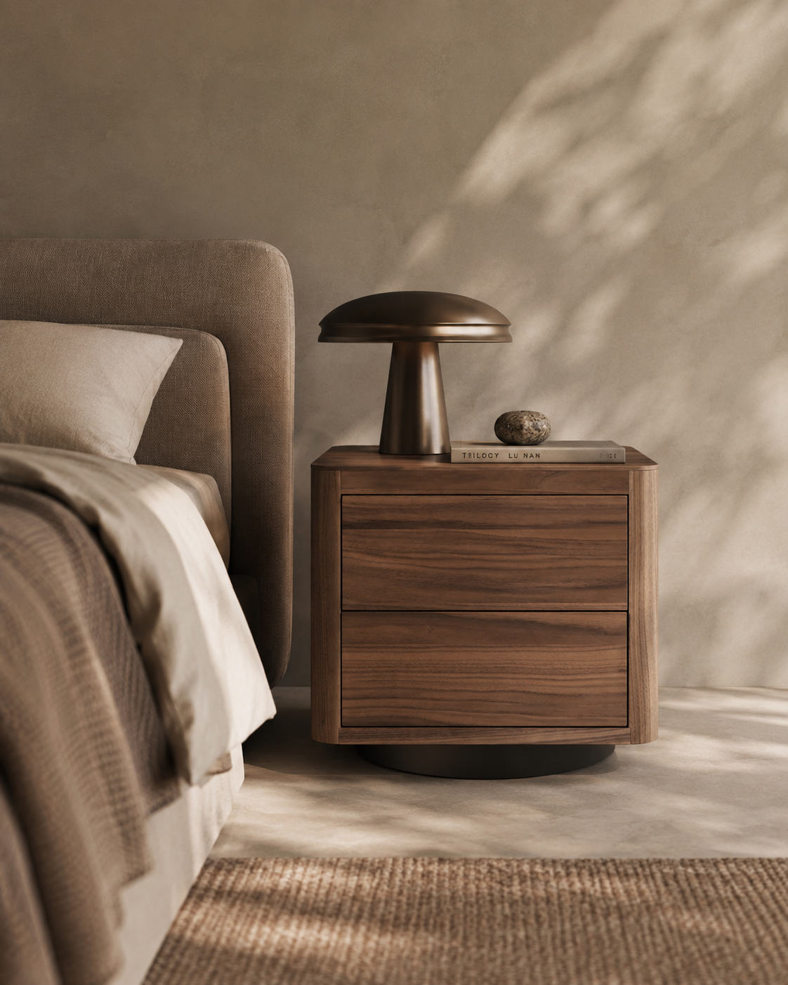 Coin Bedside Table - Light Walnut