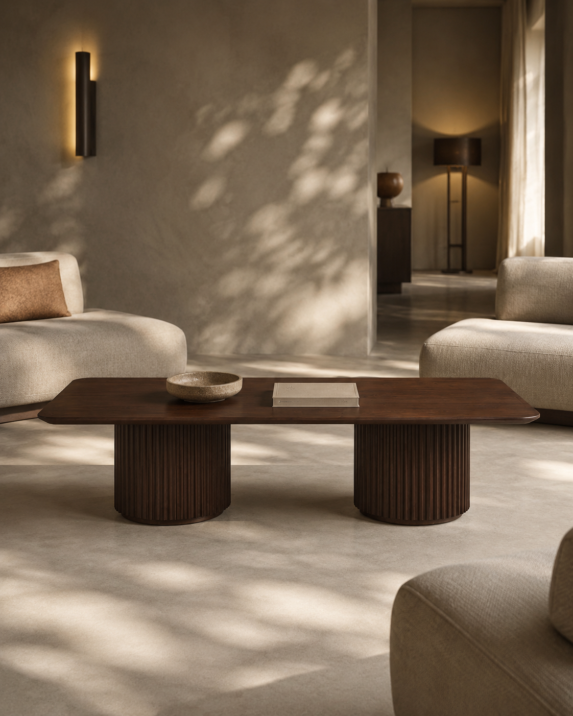 Lantine Coffee Table - Double Pedestal - Walnut