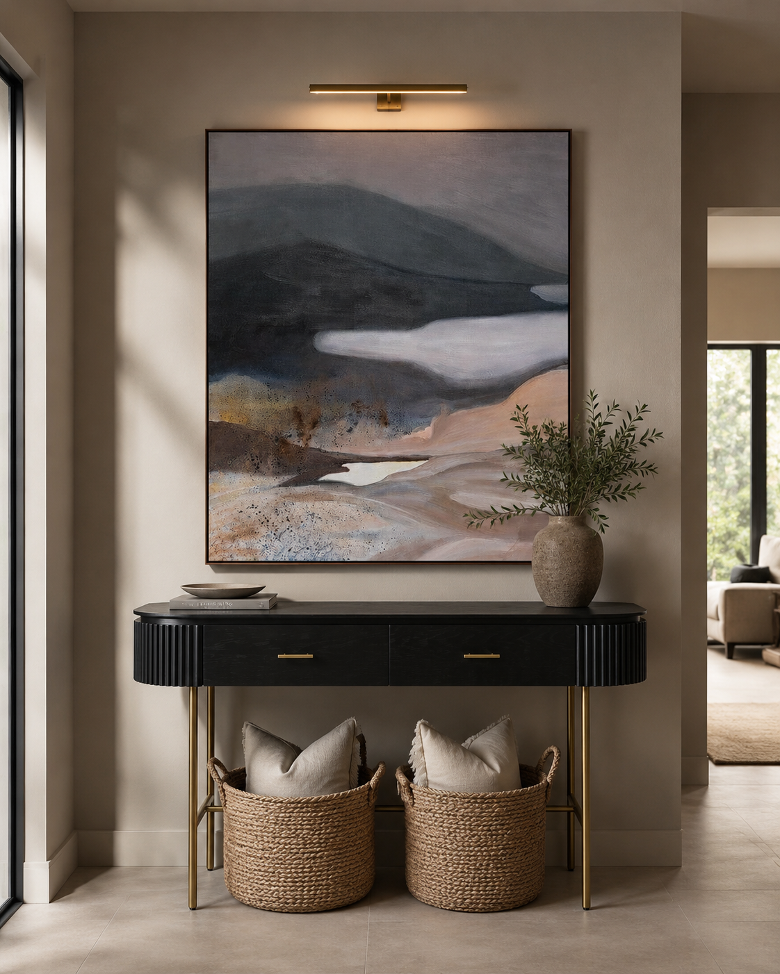 Lantine Console Table - Black Oak & Brass