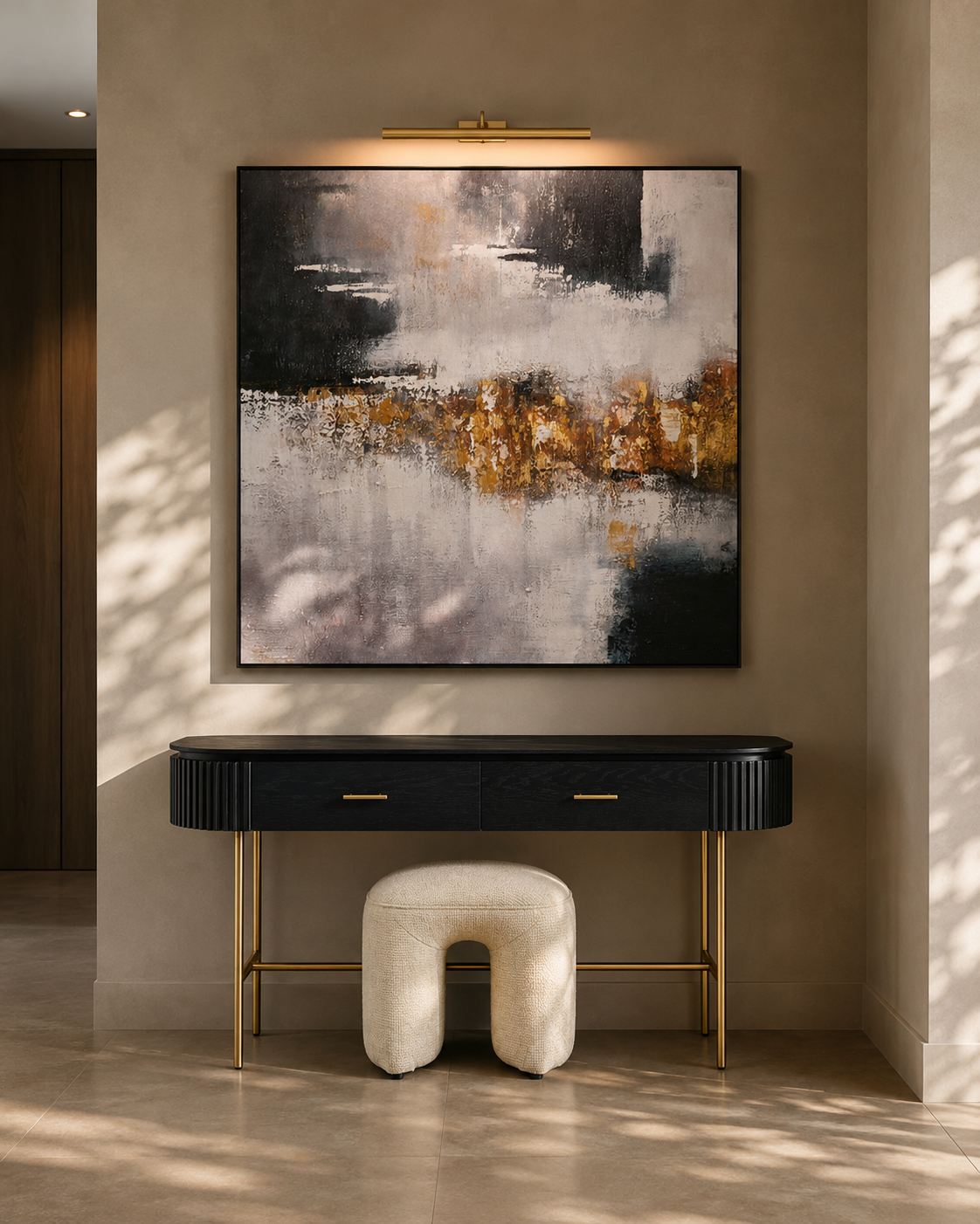 Lantine Console Table - Black Oak & Brass
