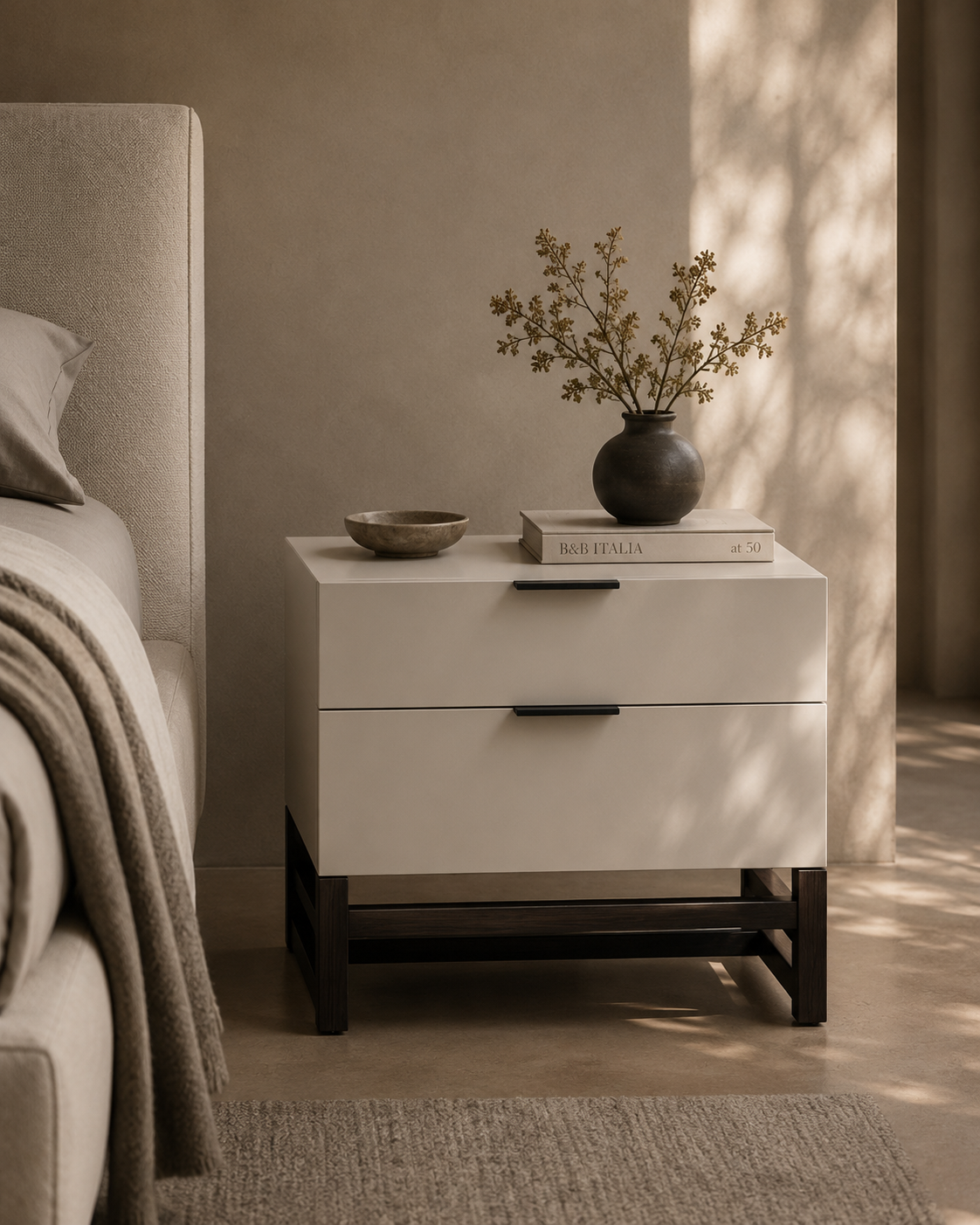 Webb Bedside Table - Matte Beige