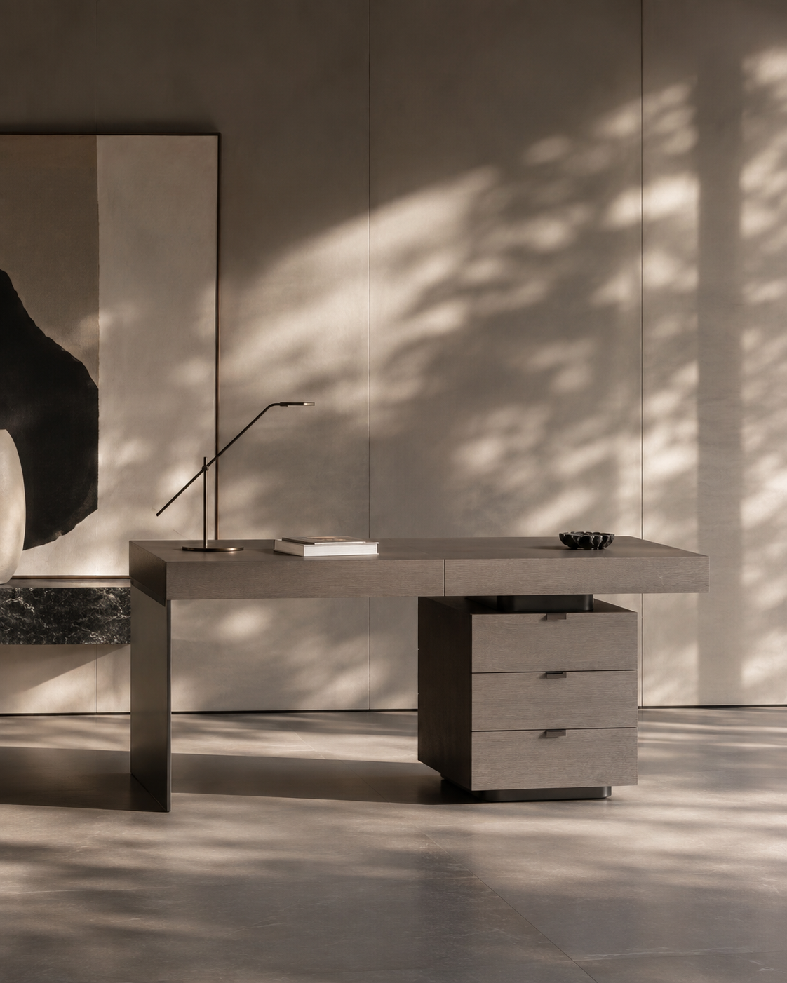 Oston Office Desk - Grey - Right Hand Drawers