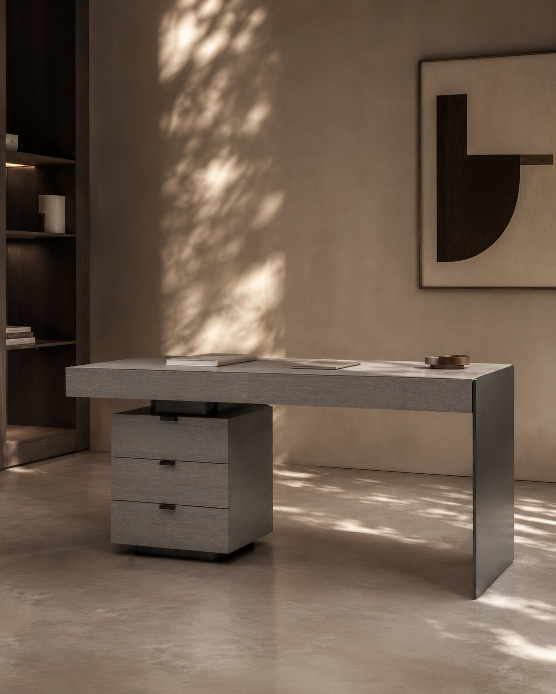 Oston Office Desk - Grey - Left Hand Drawers