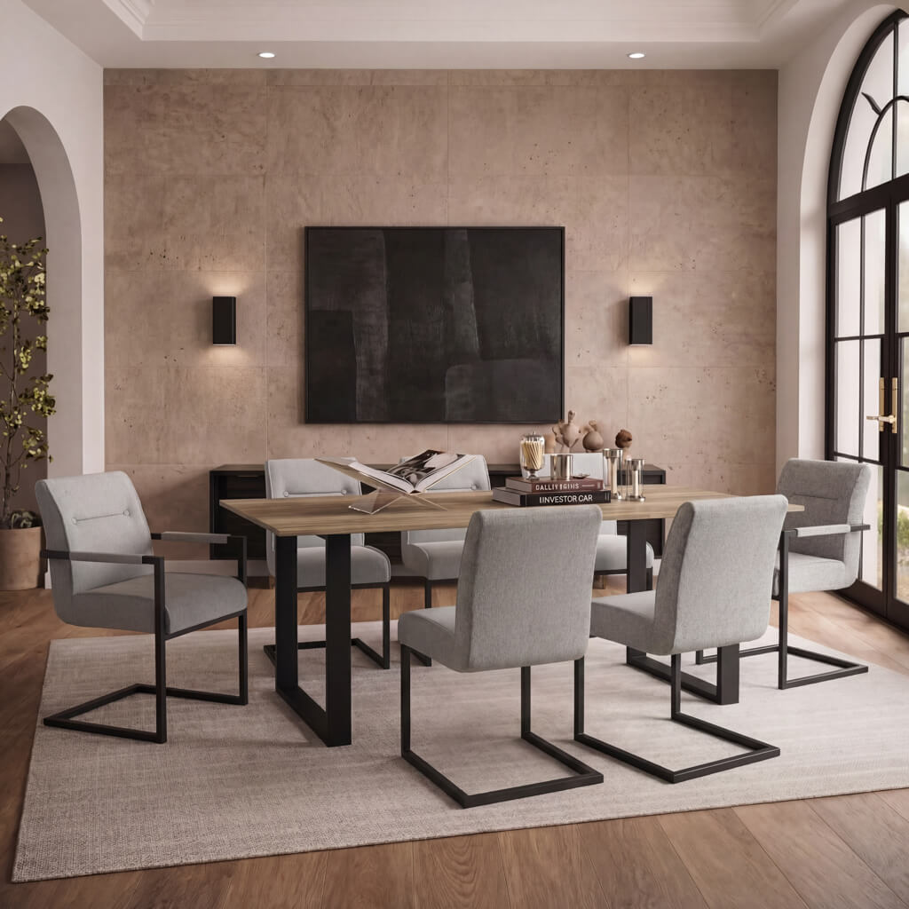 Cleaver Smoked Pearl and Black Dining Chairs with Arms
