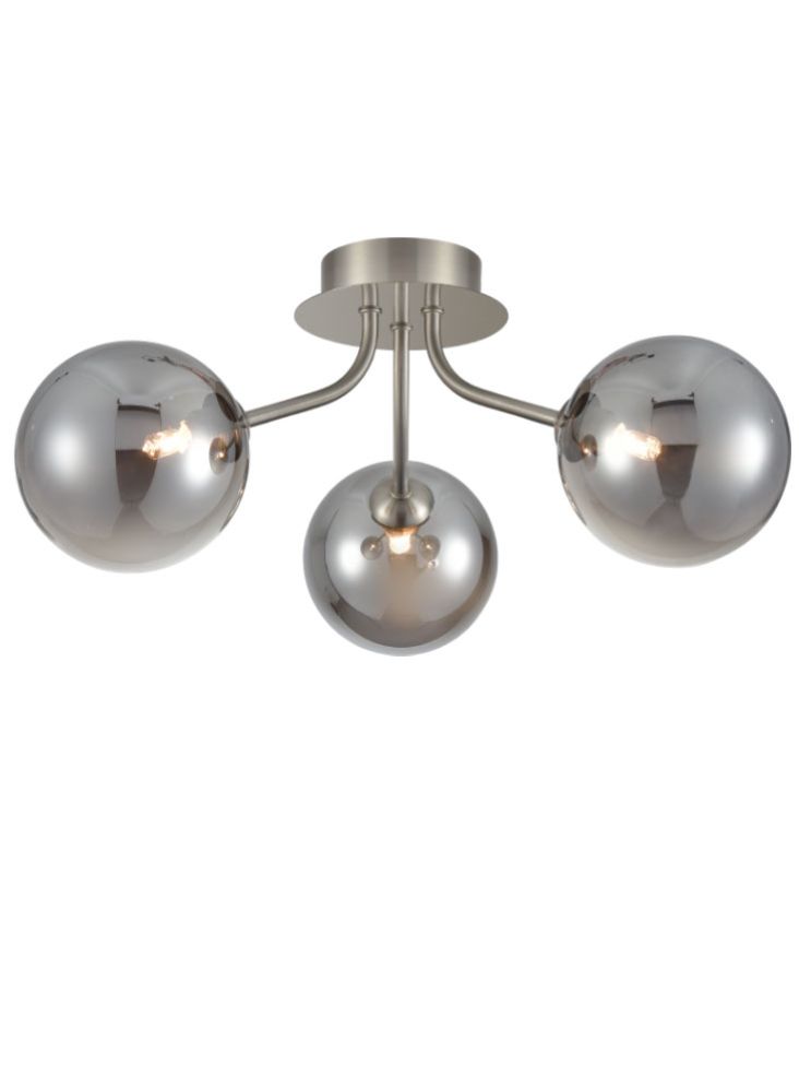 Cosmic 3 light fitting in satin nickel with smoke glass