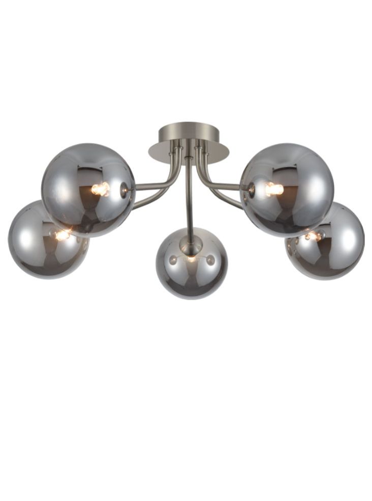 Cosmic 5 light fitting in satin nickel with smoked glass