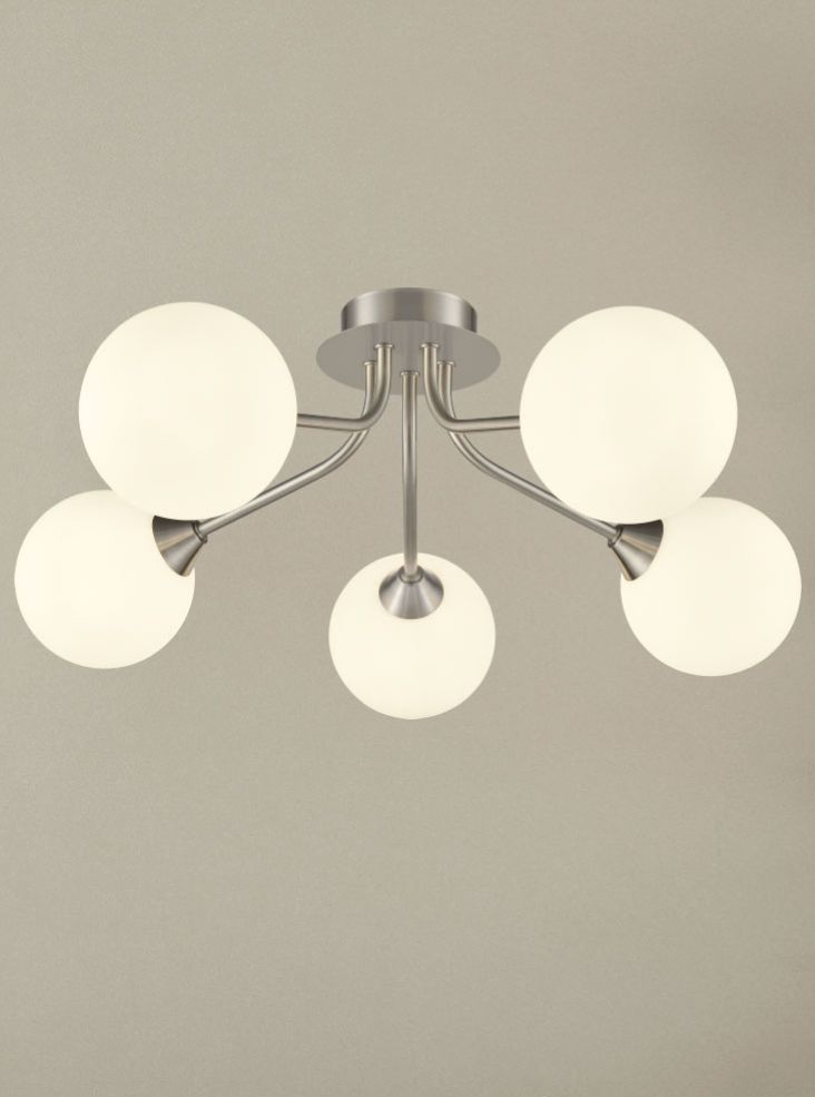 Cosmic 5 light fitting in satin nickel with matt opal glass
