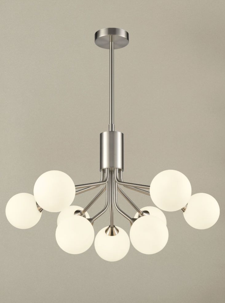 Cosmic 9 light pendant in satin nickel with matt opal glass