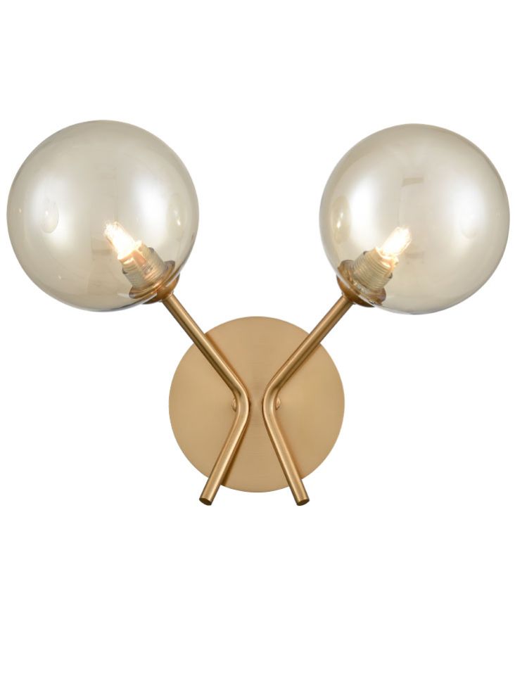 Cosmic 2 light wall bracket in antique gold with amber glass