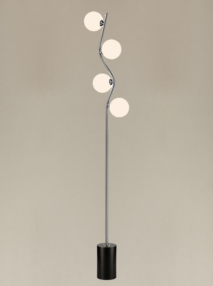 Cosmic Floor Lamp satin nickel with opal glass