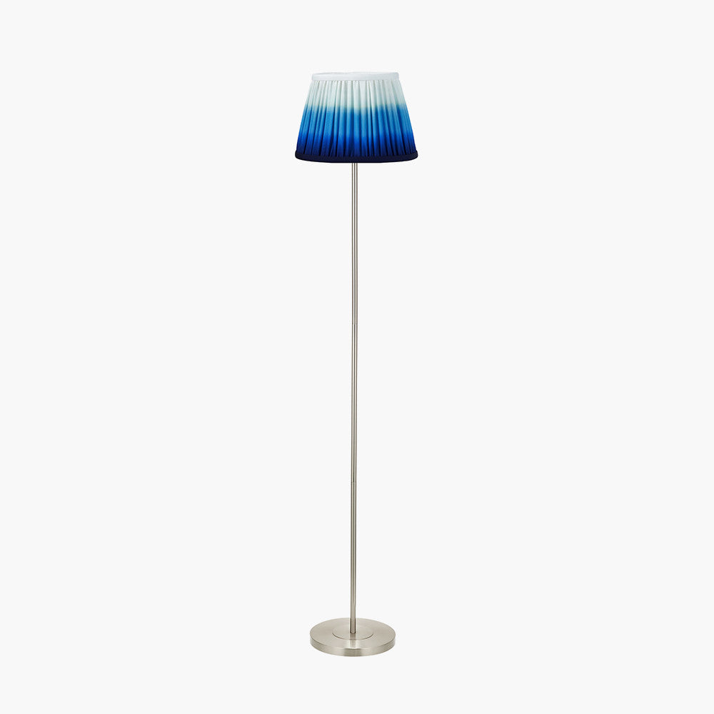 Sesvenna Brushed Silver Metal Stick Floor Lamp Base with Savoie 40cm Pleated Shade Cobalt