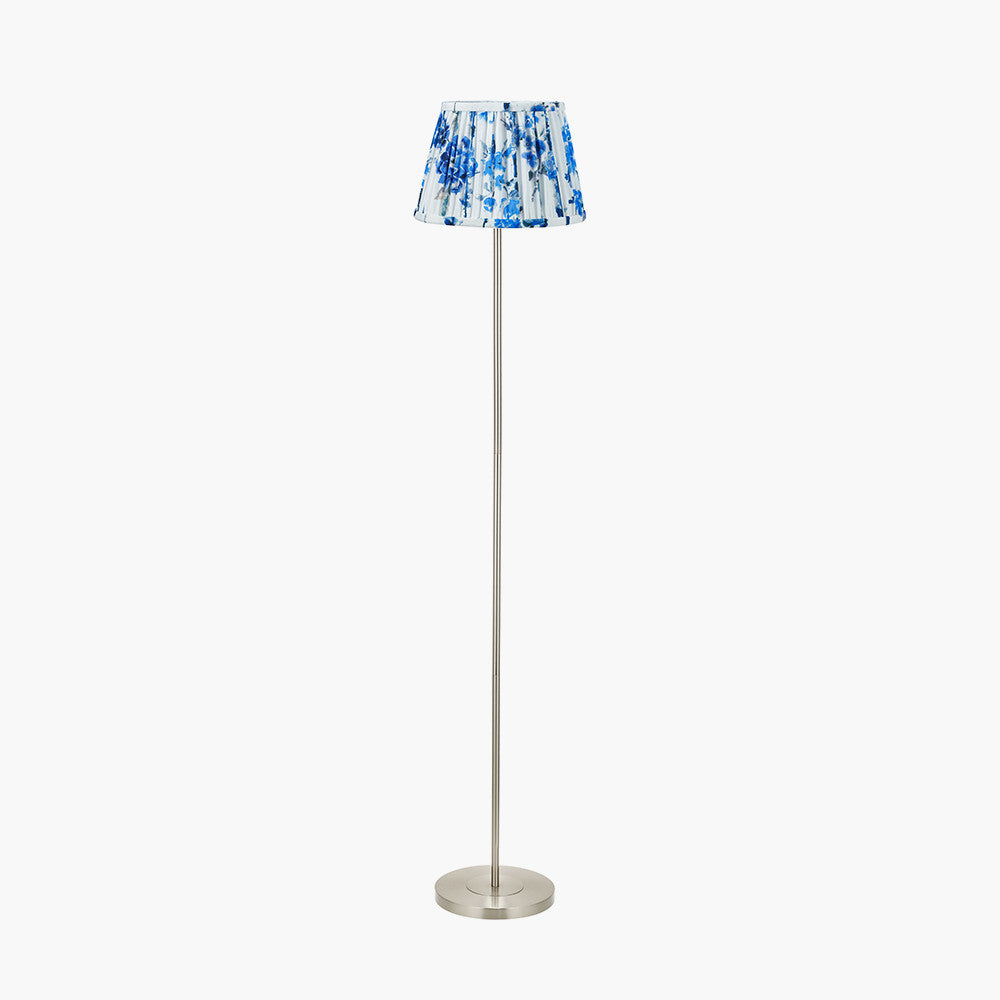 Sesvenna Brushed Silver Metal Stick Floor Lamp Base with Kyoto Flower 40cm Pleated Shade Cobalt
