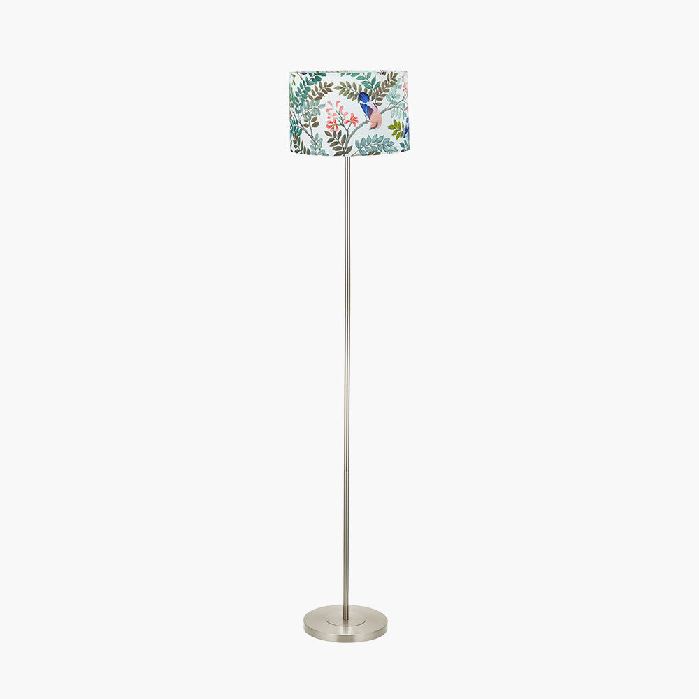 Sesvenna Brushed Silver Metal Stick Floor Lamp Base with Porcelaine de Chine 45cm Drum Shade Cobalt