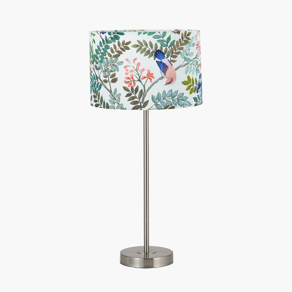 Sesvenna Brushed Silver Metal Stick Table Lamp Base with Porcelaine de Chine 35cm Drum Shade Cobalt