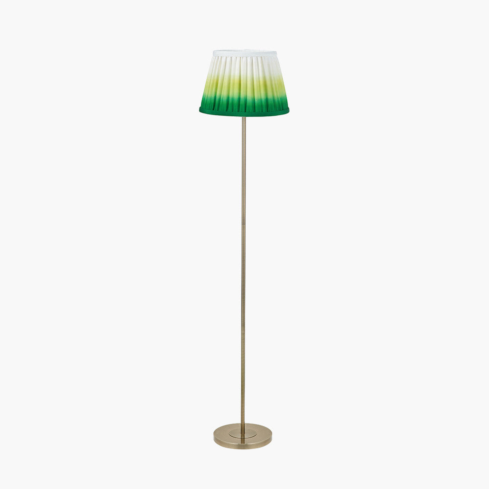 Sesvenna Antique Brass Metal Stick Floor Lamp Base with Savoie 40cm Pleated Shade Emerald