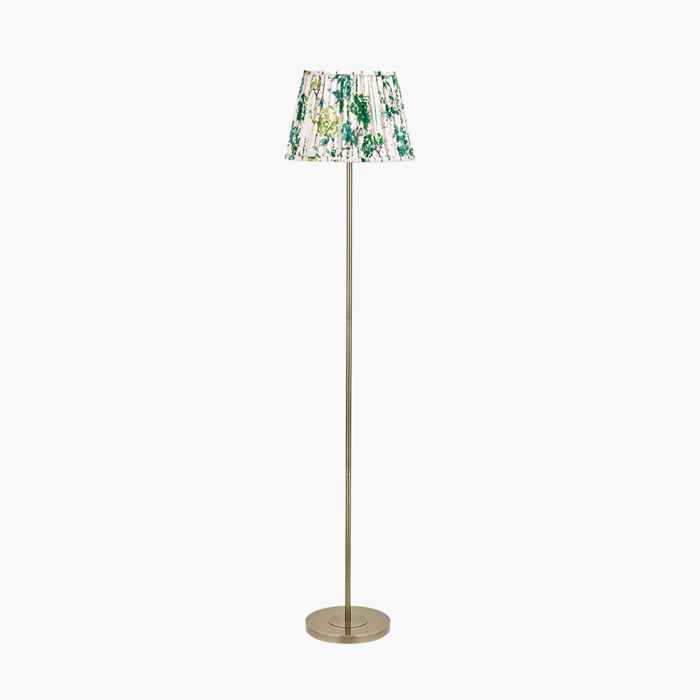 Sesvenna Antique Brass Metal Stick Floor Lamp Base with Kyoto Flower 40cm Pleated Shade Emerald