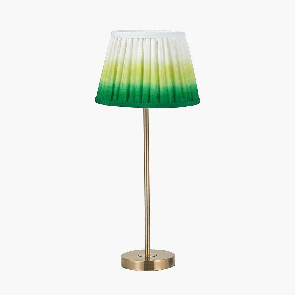 Sesvenna Antique Brass Metal Stick Table Lamp Base with Savoie 25cm Pleated Shade Emerald