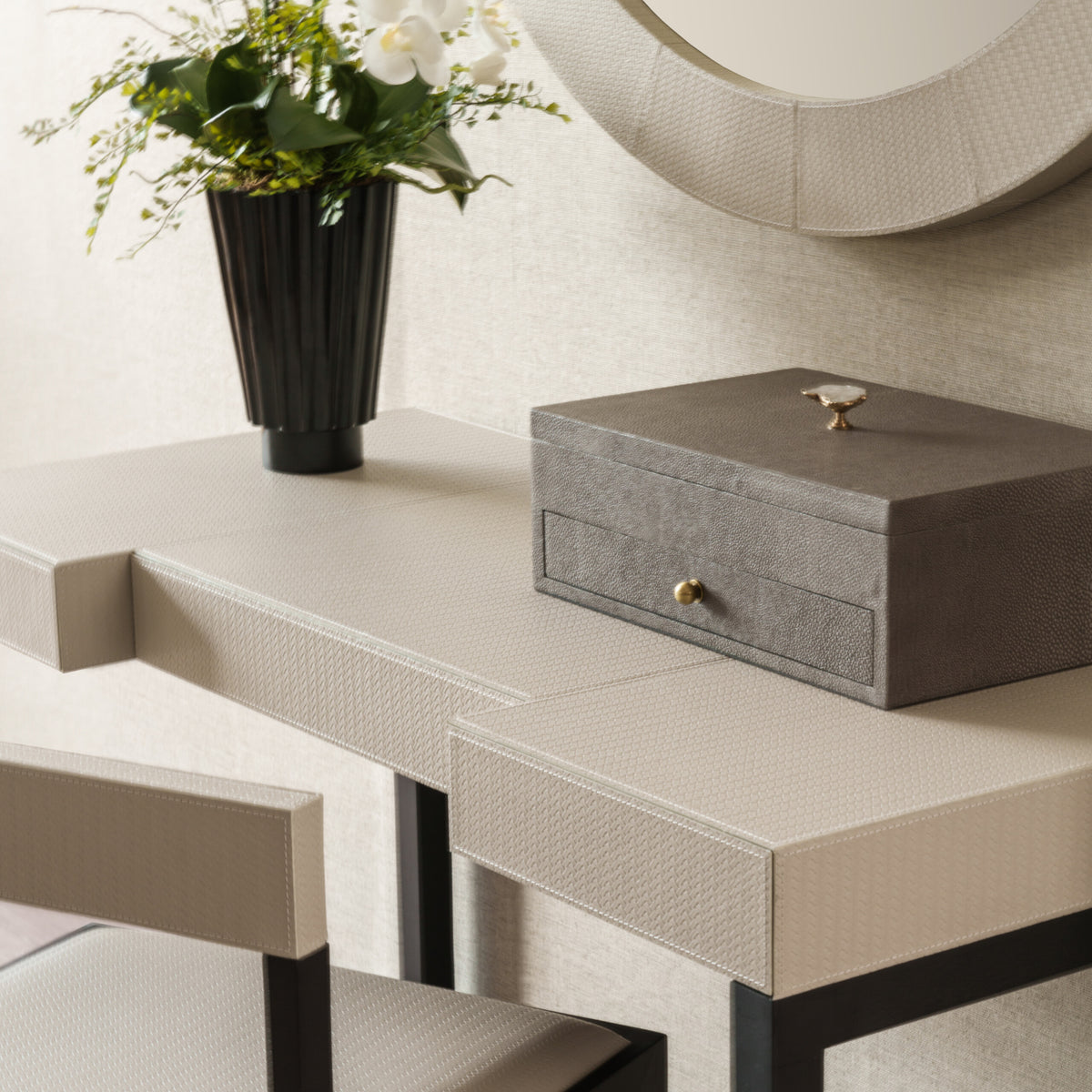 Compact Desk and Chair Woven Pumice Leather