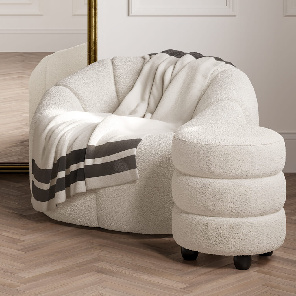 Emi Ivory and Black Pouffe