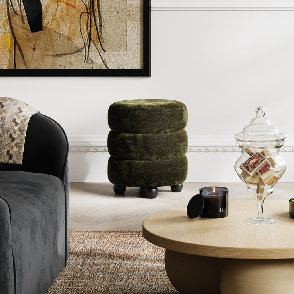 Emi Olive and Black Pouffe