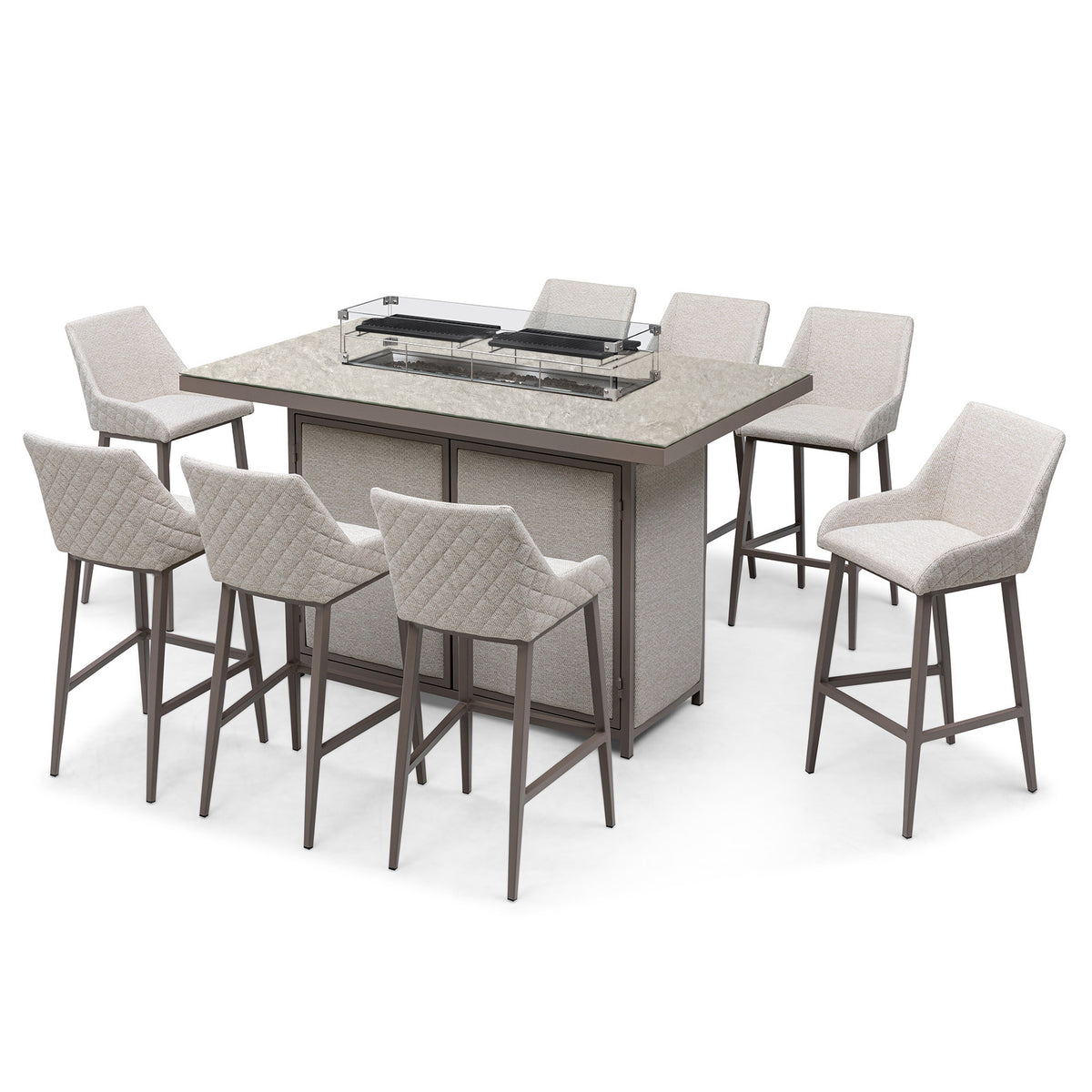 Regal 8 Seat Rectangular Fire Pit Bar Set - Latte