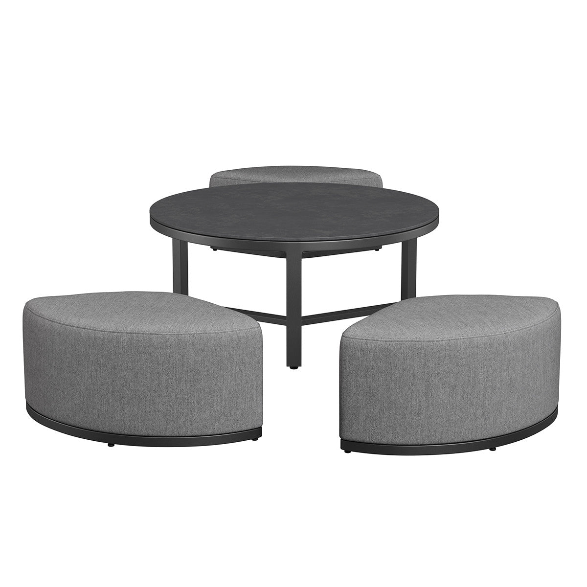Maze Round Coffee Table With x3 Footstools - Flanelle