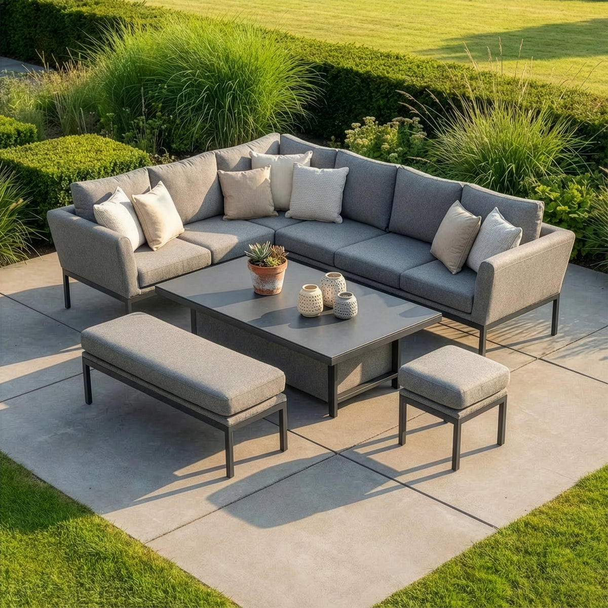 Pulse Rectangular Corner Dining Set with Rising Table - Zinc Grey
