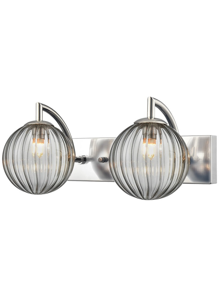 Globe 2lt Wall Light polished nickel with Smoked Ribbed Glass