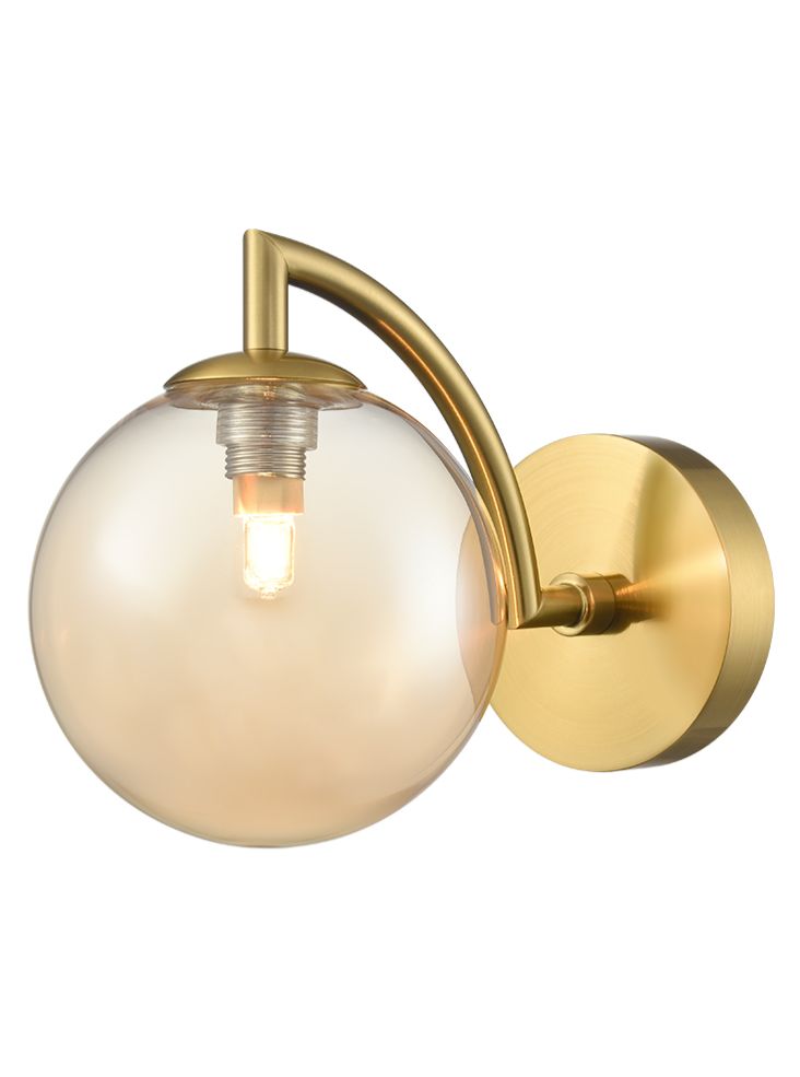Globe Wall Light aged brass with amber glass - Brass
